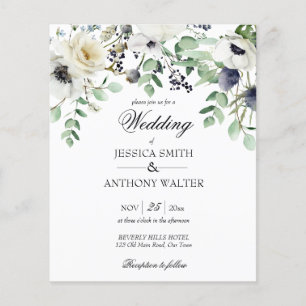 Convite de casamento floral floral branco orçado