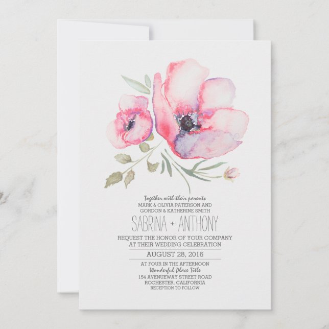 Convite De Casamento Floral - Flores De Aquarela (Frente)
