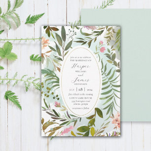 Convite de Casamento Floral Floresta Verde Rústico