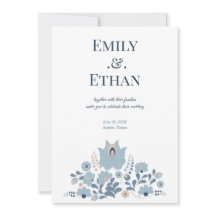 Convite de Casamento Floral Folclórico Azul Empoei