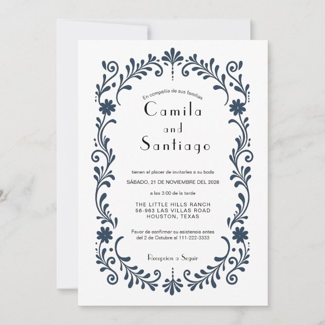 Convite de Casamento Floral Folclórico Mexicano El (Frente)
