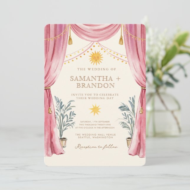 Convite de Casamento Floral Folclórico Pintado à M (Em pé/Frente)