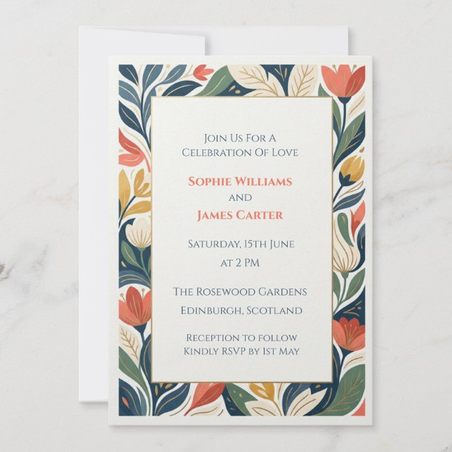 Convite de Casamento Floral Folk Ousado (Frente)