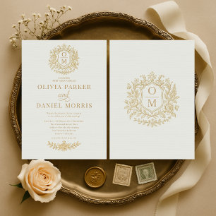 Convite de Casamento Floral Francês Vintage Verde 