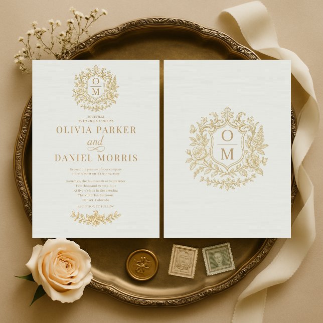 Convite de Casamento Floral Francês Vintage Verde  (Criador carregado)