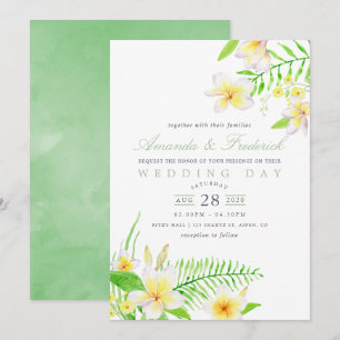 Convite de casamento floral frangipani aquarela ex