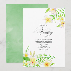 Convite de casamento floral frangipani aquarela ex