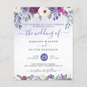 Convite de Casamento Floral Fuchsia Periwinkle Eco