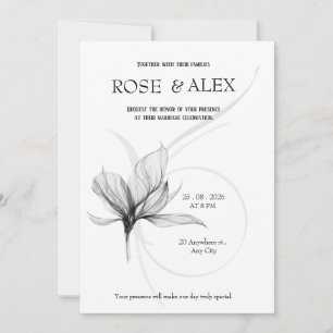 Convite de Casamento Floral Fumaça Preto e Cinza E