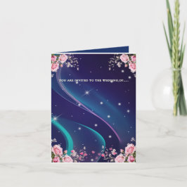 Convite de Casamento Floral Galáctico Romântico
