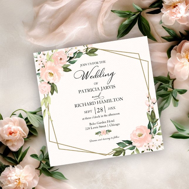 Convite de Casamento Floral Geométrico Rubor Rosa (Criador carregado)