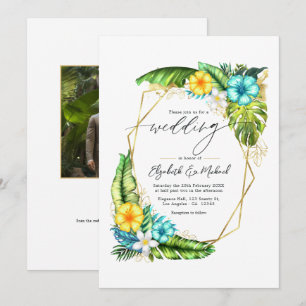 Convite de Casamento Floral Geométrico Tropical co