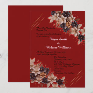 Convite de Casamento Floral Geométrico Vermelho