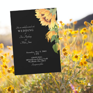Convite de Casamento Floral Girassol Preto Design