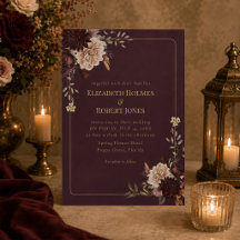 Convite de Casamento Floral Gótico Borgonha