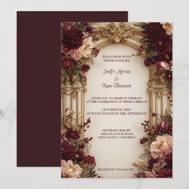 Convite de Casamento Floral Gótico de Halloween (Frente/Verso)