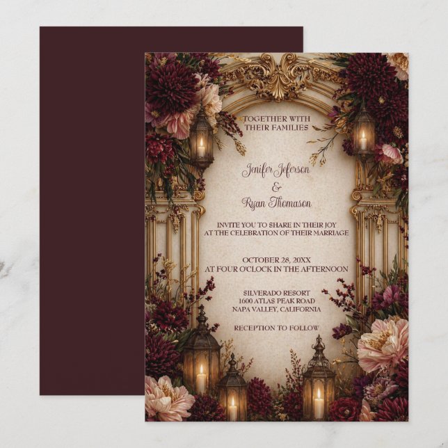 Convite de casamento Floral Gótico de Halloween (Frente/Verso)