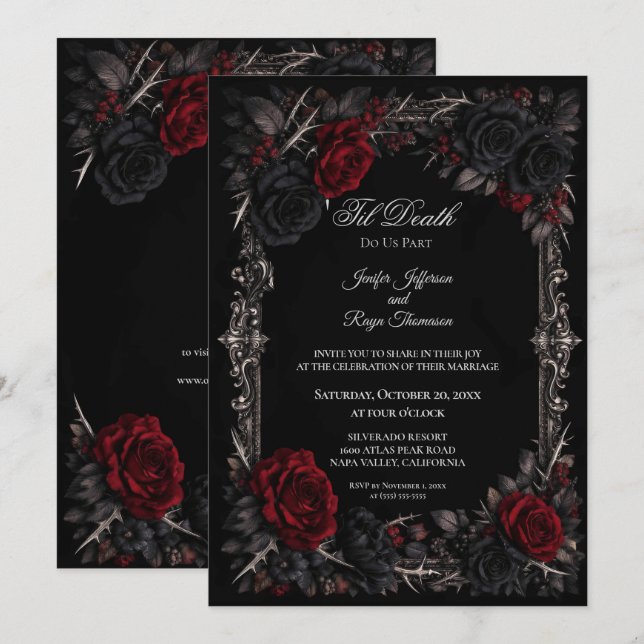 Convite de casamento Floral Gótico elegante (Frente/Verso)