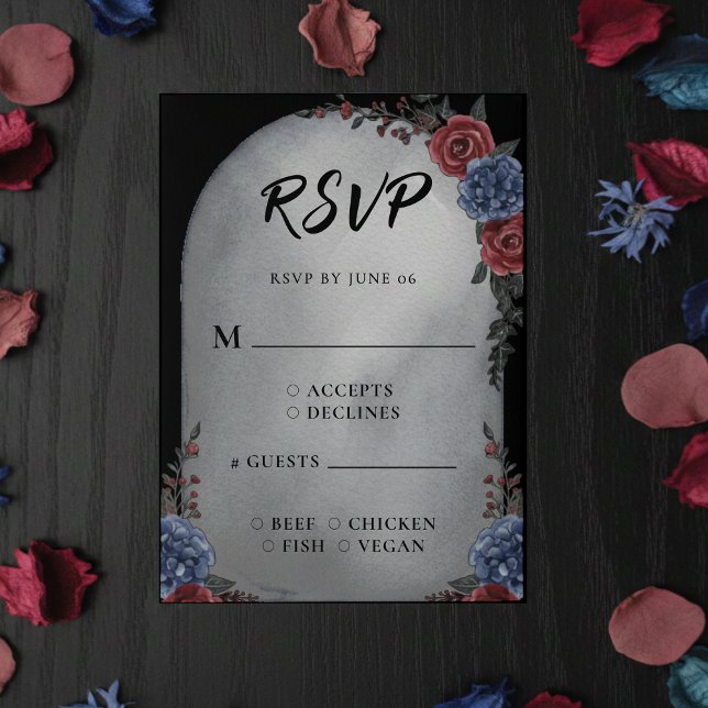 Convite de Casamento Floral Gótico Headstone (Headstone Floral Gothic Wedding RSVP
)