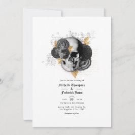 Convite de Casamento Floral Gótico Preto e Dourado