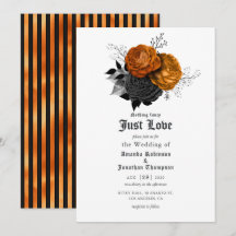 Convite de Casamento Floral Gótico Preto e Laranja