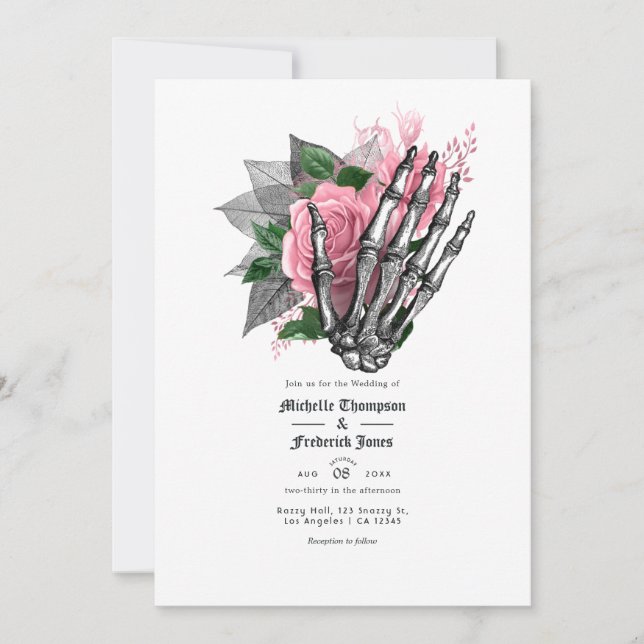 Convite de Casamento Floral Gótico Rosa (Frente)