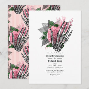 Convite de Casamento Floral Gótico Rosa com Código