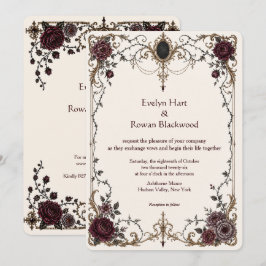 Convite de Casamento Floral Gótico Vitoriano Escur
