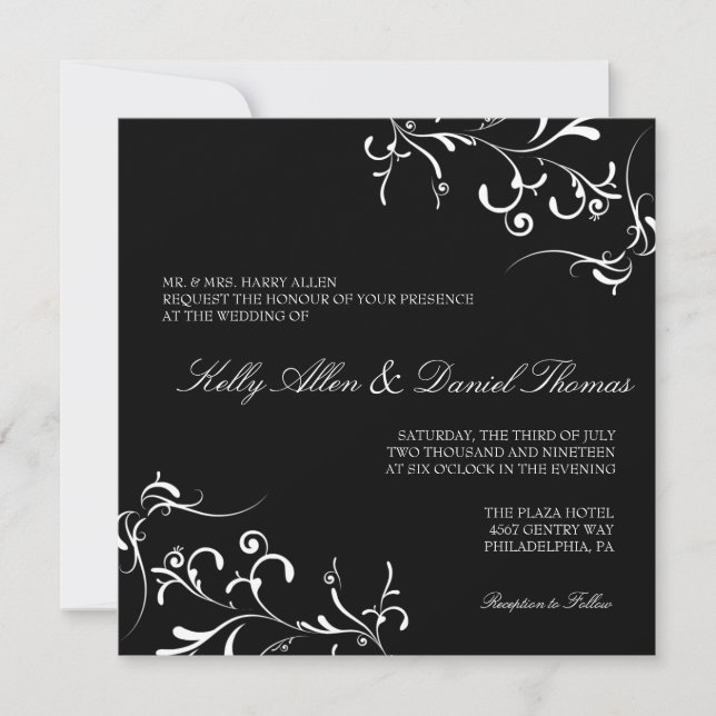 Convite de casamento| Floral Grace II|branco (Frente)