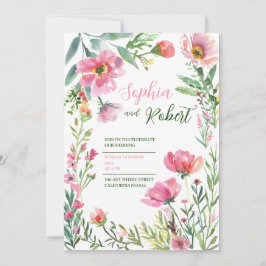 Convite de Casamento Floral Greenery Rosa Dourado 