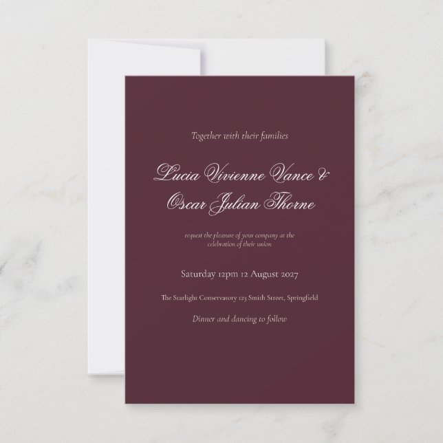 Convite de Casamento Floral Holandês Borgonha Mal- (Frente)