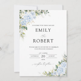 Convite de Casamento Floral Hortênsia Azul