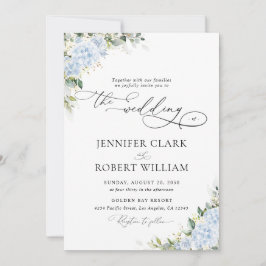 Convite de Casamento Floral Hortênsia Azul