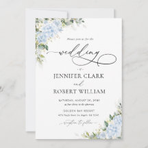 Convite de Casamento Floral Hortênsia Azul