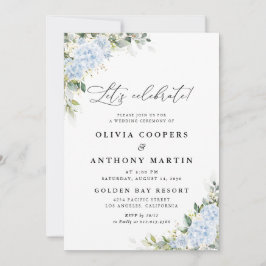Convite de Casamento Floral Hortênsia Azul