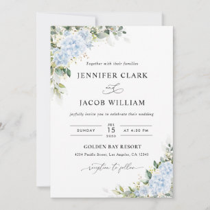 Convite de Casamento Floral Hortênsia Azul