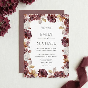 Convite de Casamento Floral Hortênsia Borgonha