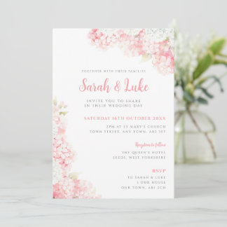 Convite de Casamento Floral Hortênsia Rosa