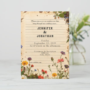 Convite de Casamento Floral Impressão de Amantes d