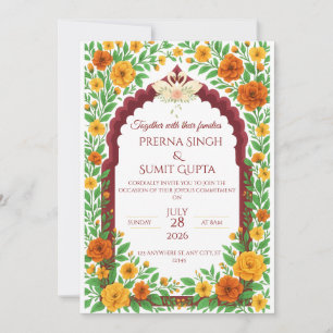 Convite de Casamento Floral Indiano Tradicional