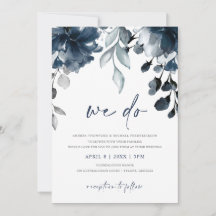 Convite de Casamento Floral Jardim com Aquarela Az