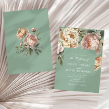 Convite de Casamento Floral Jardim de Peônia Verde
