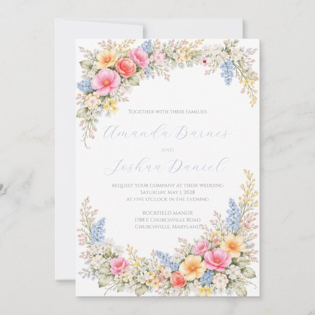Convite de Casamento Floral Jardim de Primavera (Frente)