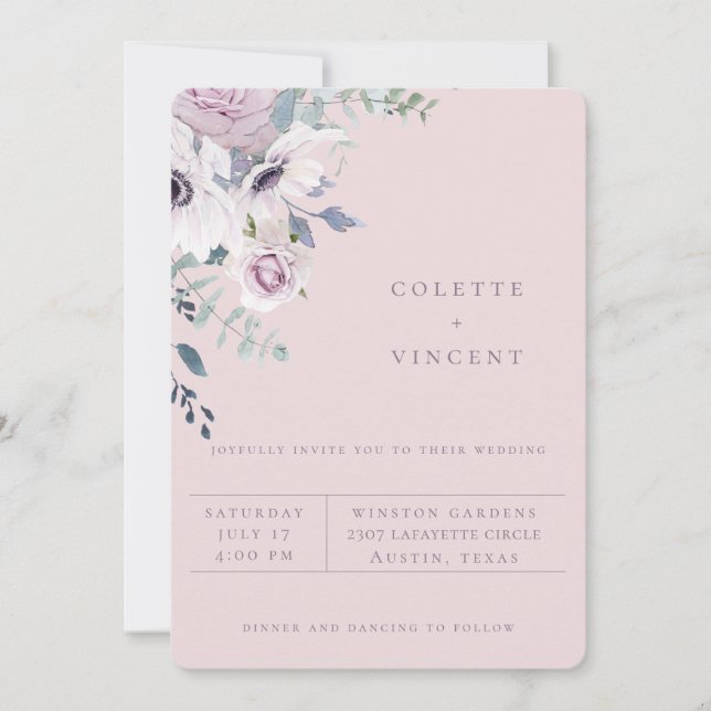 Convite de Casamento Floral Jardim Empoeirado Blus (Frente)