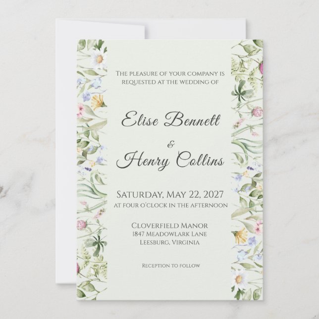 Convite de Casamento Floral Jardim Inglês Suave (Frente)