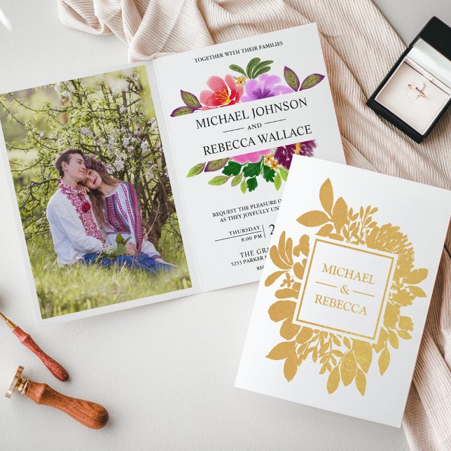 Convite de Casamento Floral Jardim Vibrante com Fo (Criador carregado)