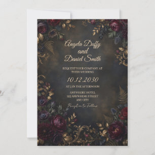Convite de Casamento Floral Joia Escura