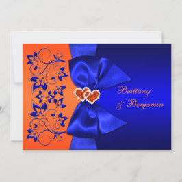Convite de casamento Floral Laranja, Azul-Frita, I