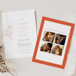 Convite De Casamento Floral Laranja Brilhante Com