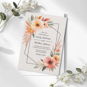 Convite de Casamento Floral Laranja do Pôr do Sol